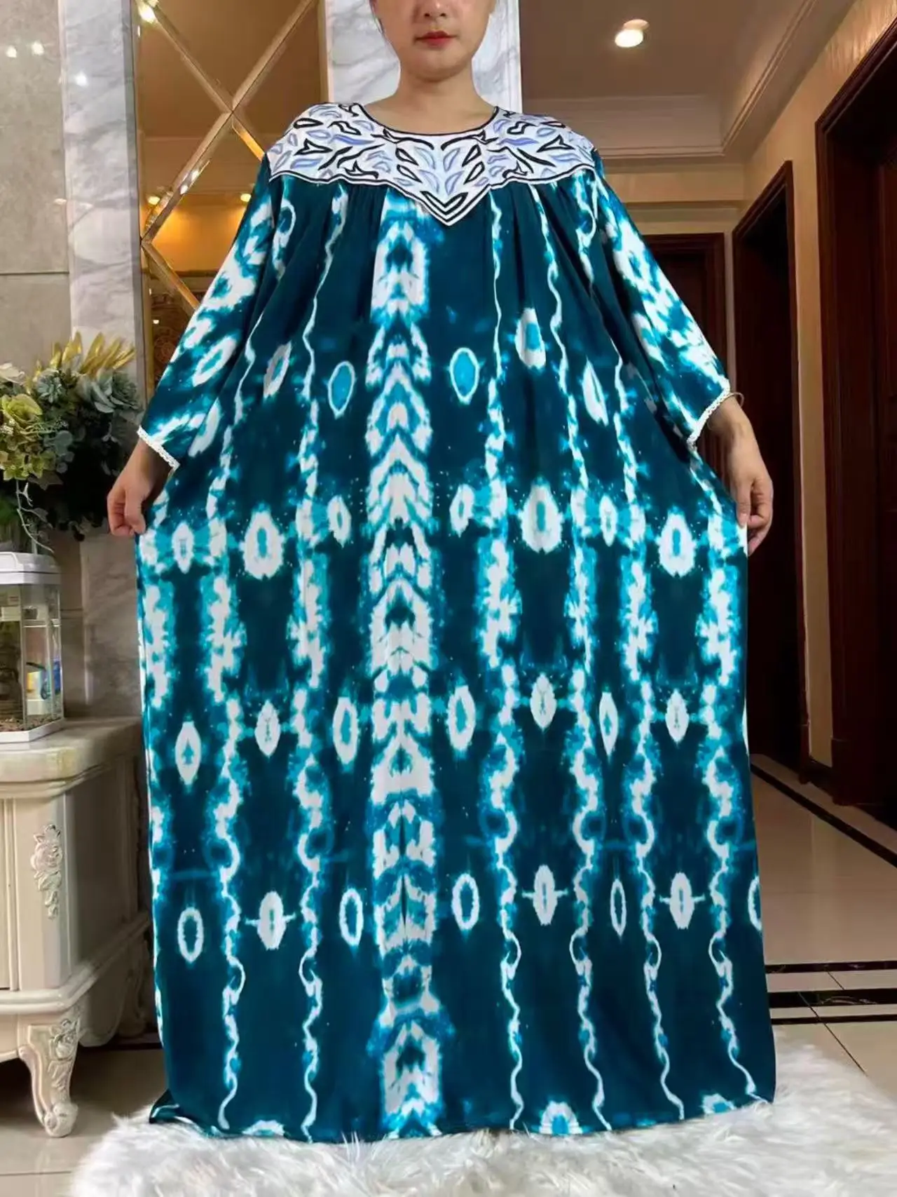 2025 Latest Party Dress Printed Pure Cotton Women Long Dress Dubai Casual Holiday Fashion Party Dresses African Abaya Clothing 5