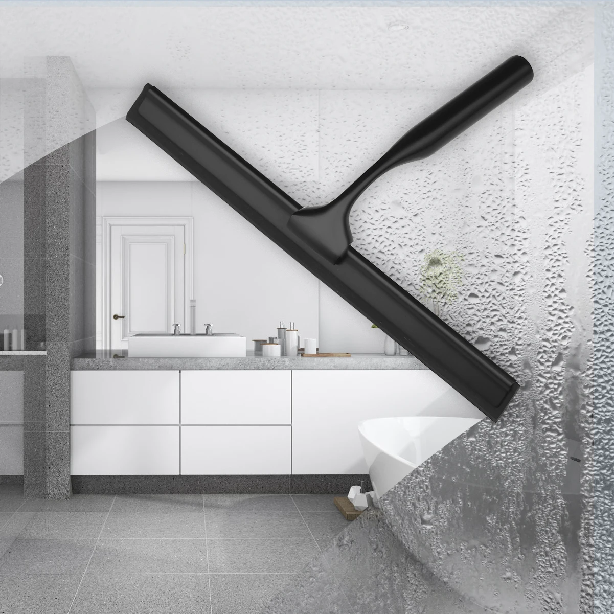 Black Rubber Scrape Silicone Shower Cleaner Stainless Steel Squeegee 10'' 12'' 14'' INCH Bathroom Kitchen Household Car Window 6