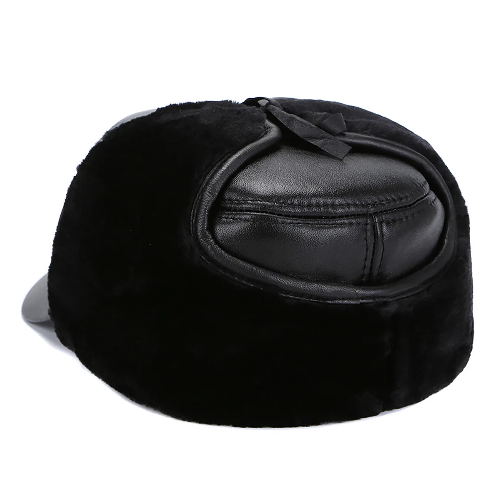 Men Ear Flap Genuine Leather Hat Winter Vintage Baseball Caps Thicken Warmer Flat Hats Fashion Real sheepskin Cap 2025