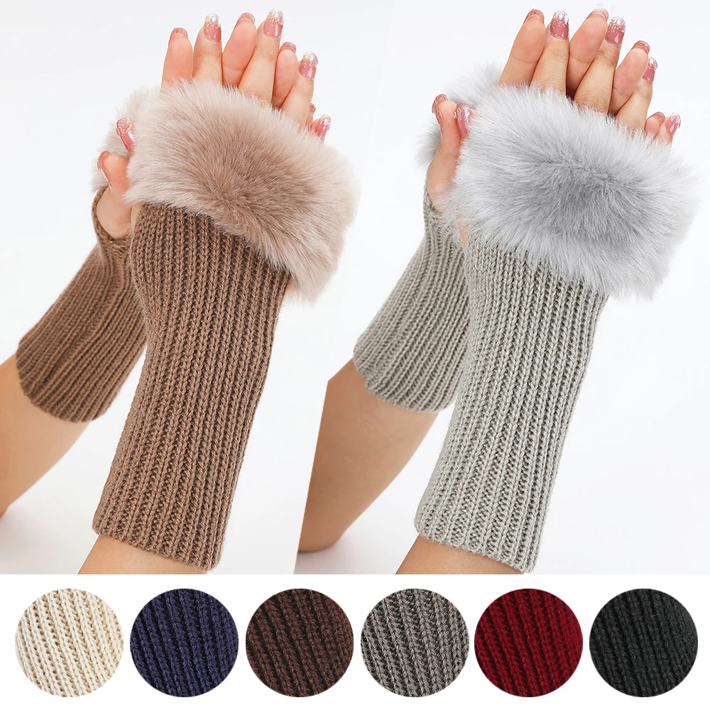 

Knitted Gloves Short Sleeves Gloves Wristbands Short Arm Covers Winter Write Fingerless Gloves Leak Fingers Keep Warm Thick Plus