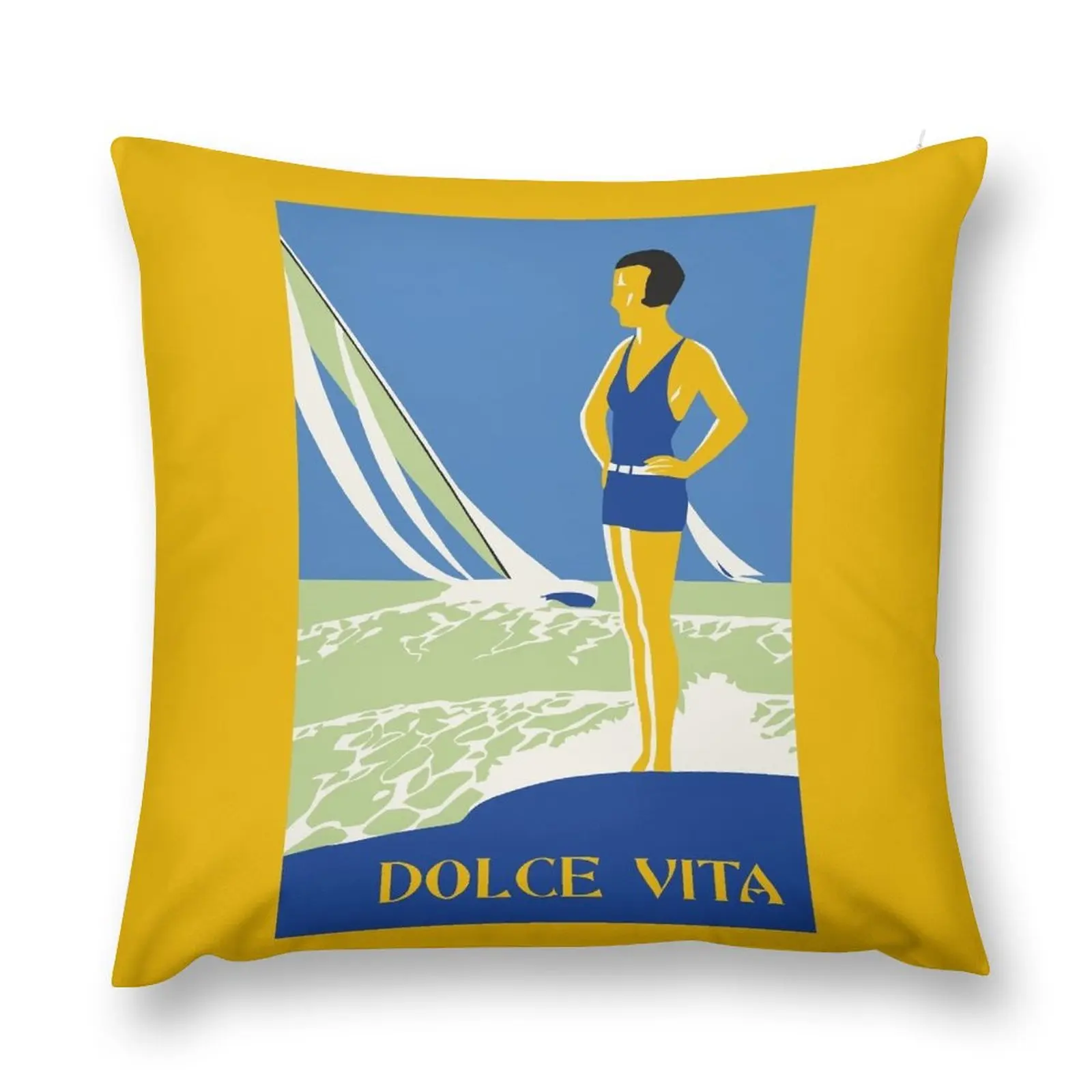 

Dolce vita, jazz age deco style beach seaside summer travel Throw Pillow Decorative Cushions Embroidered Cushion Cover