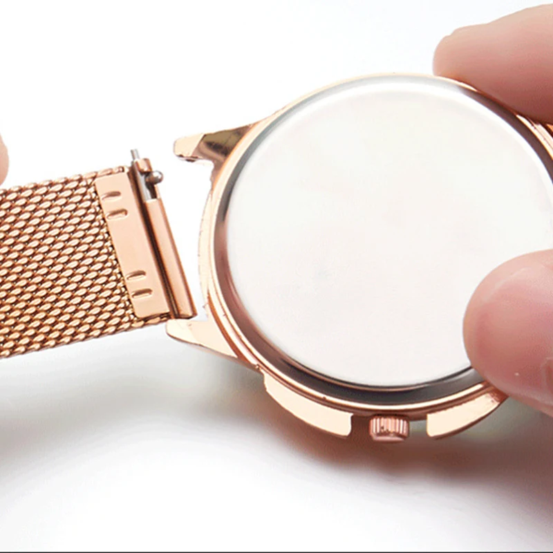 Luxurious Milanese Stainless Steel Metal Watch Band Bracelet - Black & Rose Gold Finish