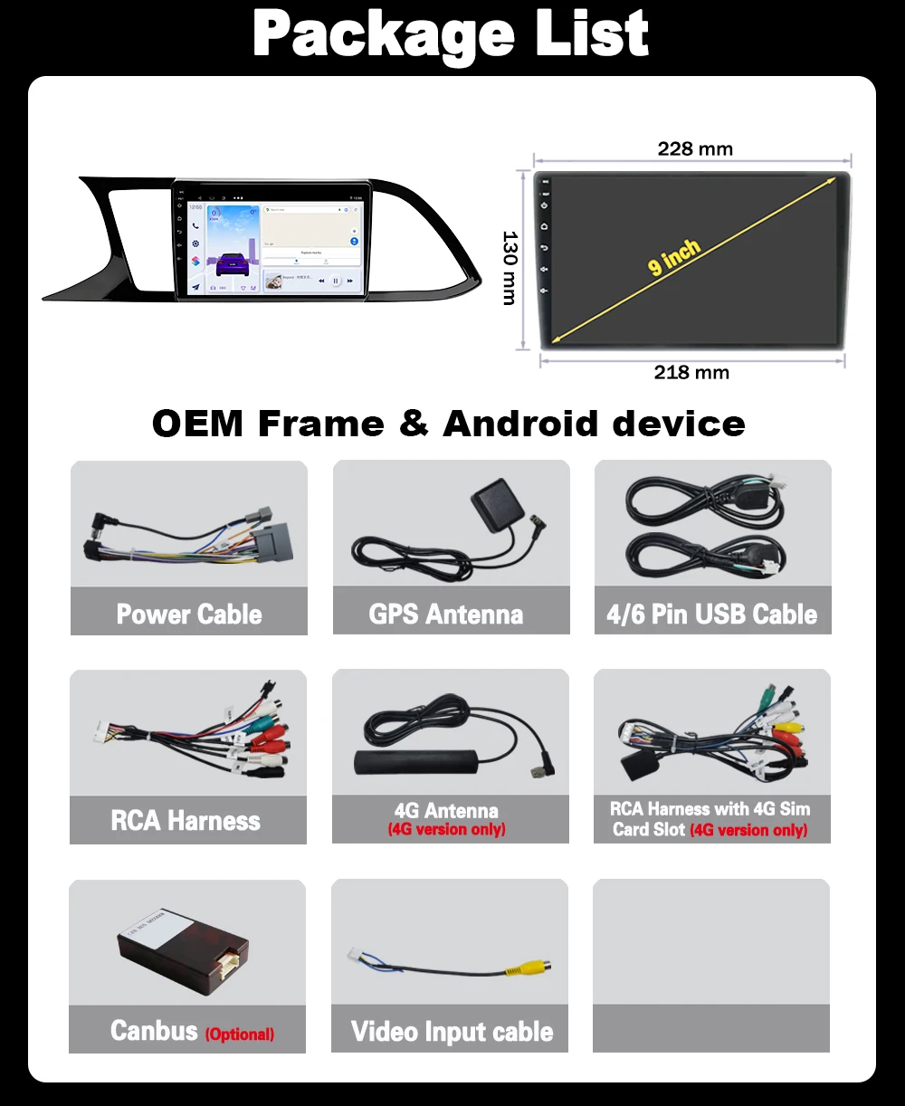 Radio de Coche Inalámbrica con CarPlay y Android Auto para Seat Leon MK3 2012-2018, Android 16, GPS, Multimedia, 4G+WIFI, BT, Sistemas Estéreo, NO 2DIN 2