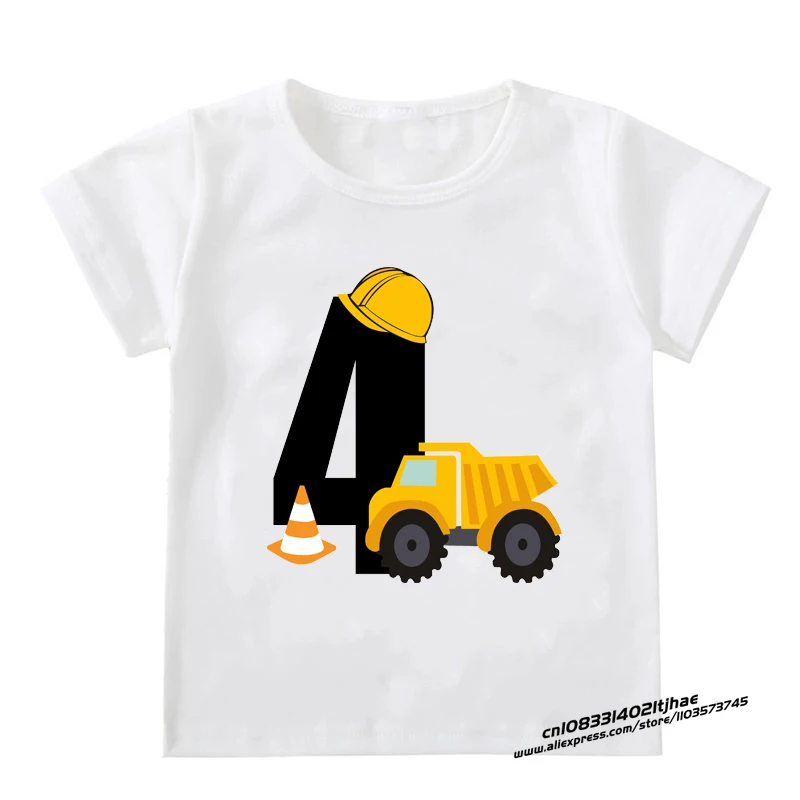 Kids Boys T-shirts Baby Short Sleeve Excavator Tops Children Fashion Tshirt 1 2 3 4 5 Years Boy Construction Birthday Shirts - 6
