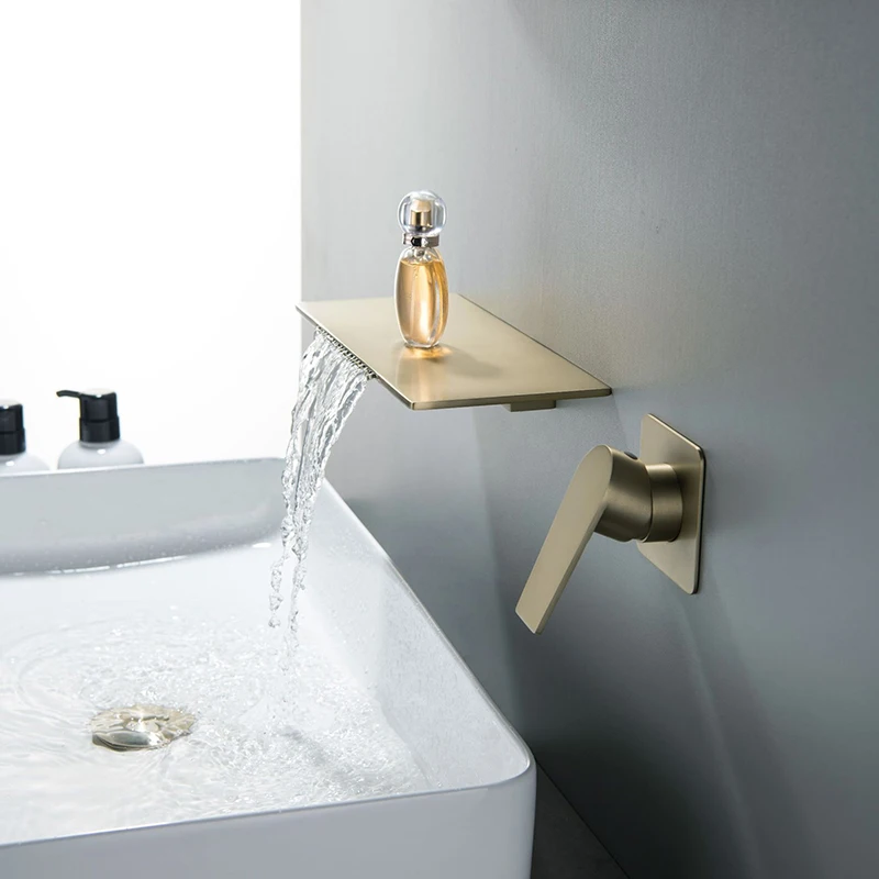 Wall Mounted Concealed Bathtub Faucet Hot And Cold Water Faucet Waterfall Outlet  Stainless Steel Black Gold 2