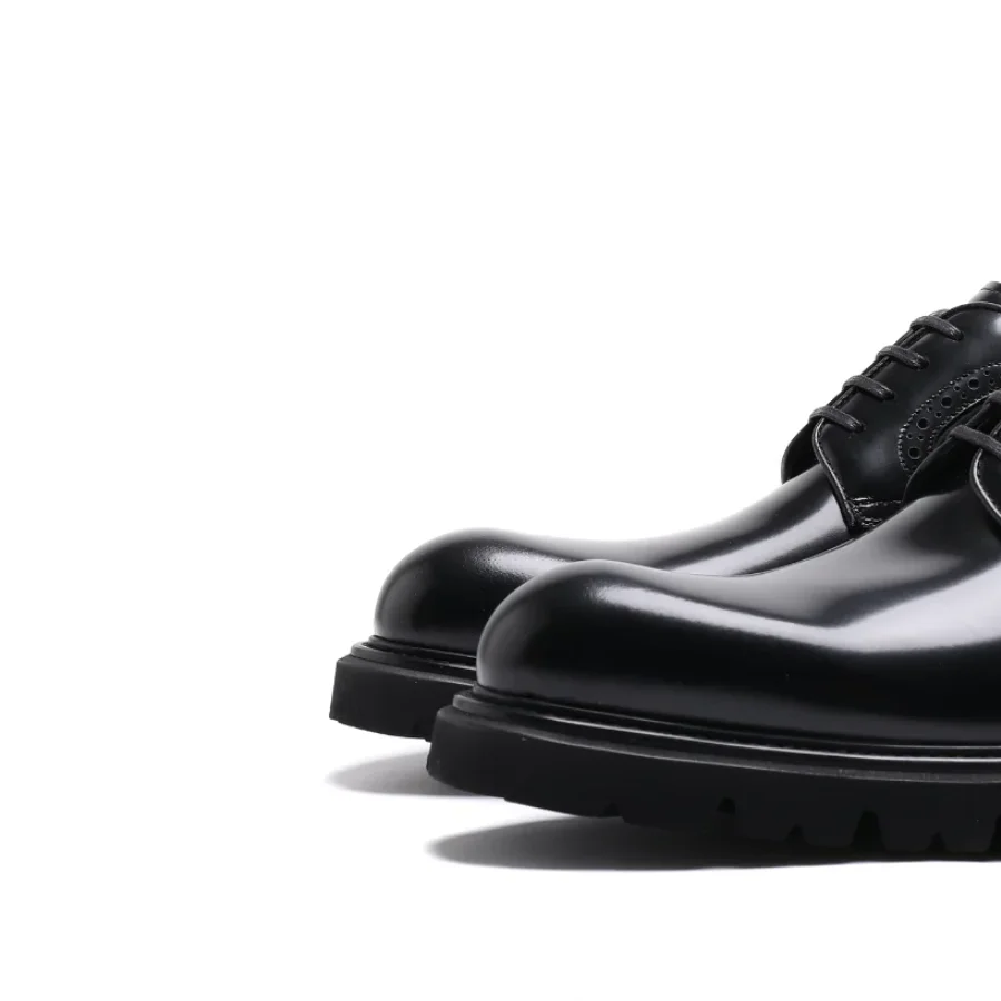 Herren-Business-Schuhe aus echtem Leder mit runder Spitze, Pendler-Formelle Business-Schuhe, glänzendes Leder, Derby-Schuhe mit dicker Sohle für Jugendliche, Hochzeiten und Bräutigam. – Detail 2