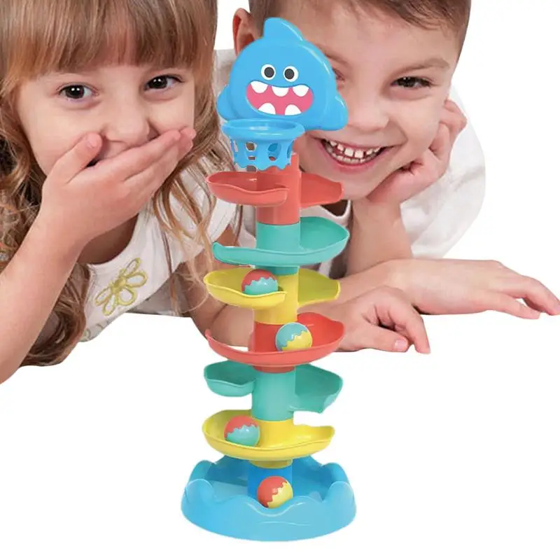 

Ball Ramp Toy Ball Track Toy Tower Toddler Track Toy Swirl Tower Ball Roll Colorful Shark Educational For Kids Boys & Girls