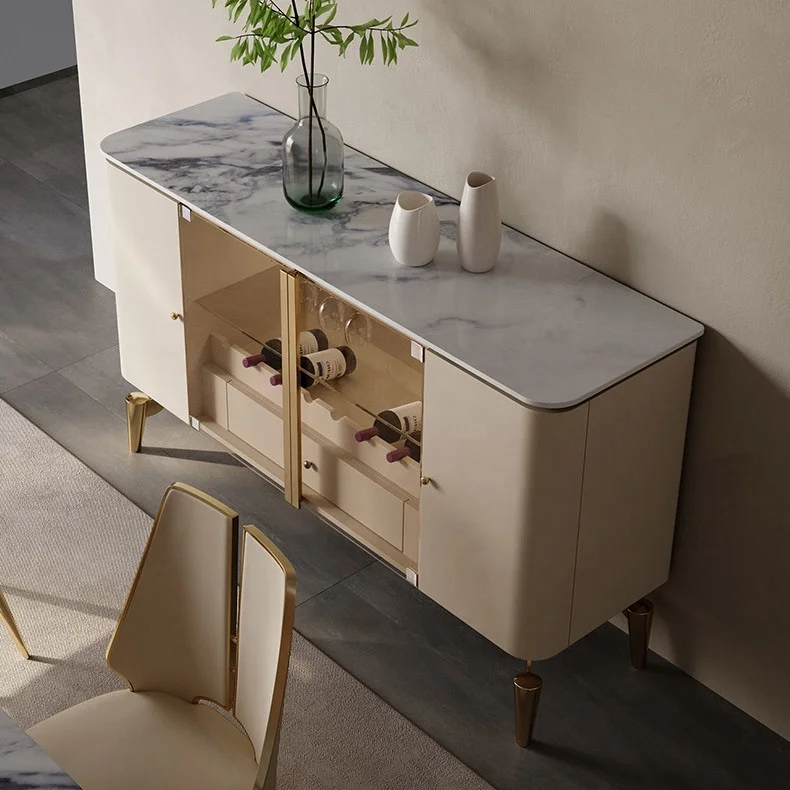 For Dining Room Bar Cabinet Buffet Sideboard Luxury Modern Furniture White Marble Top Living Room Side Cabinets with Gold Legs