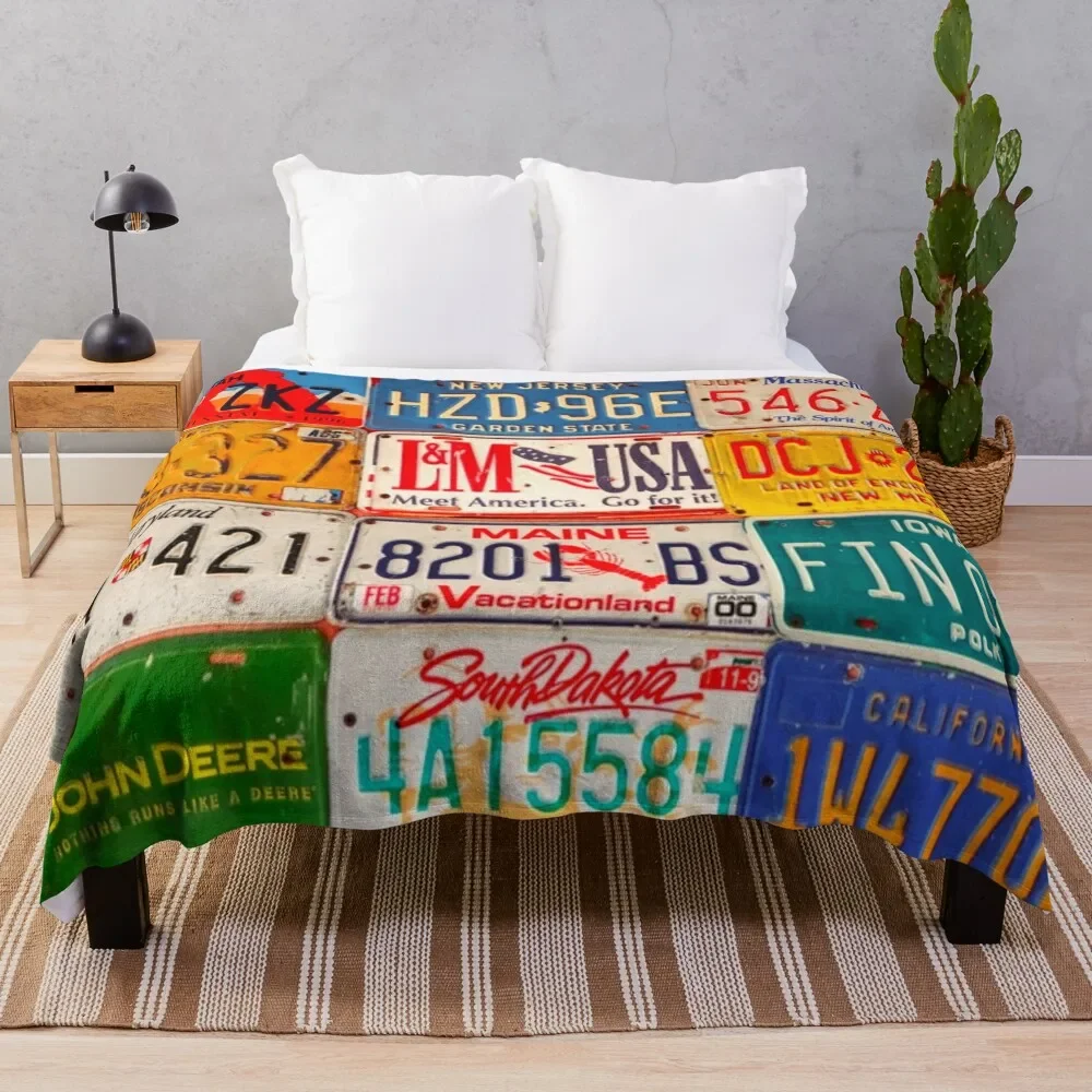 

United States License Plates Art America Throw Blanket Tourist Bed linens Soft Beds Giant Sofa Blankets