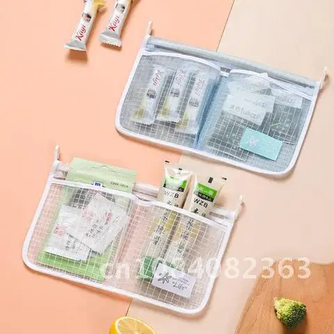 

1/2pcs Portable Mesh Bag Refrigerator Storage Seasoning Food Snacks Net Bag Double Compartment Hanging Bag Kitchen Accessories