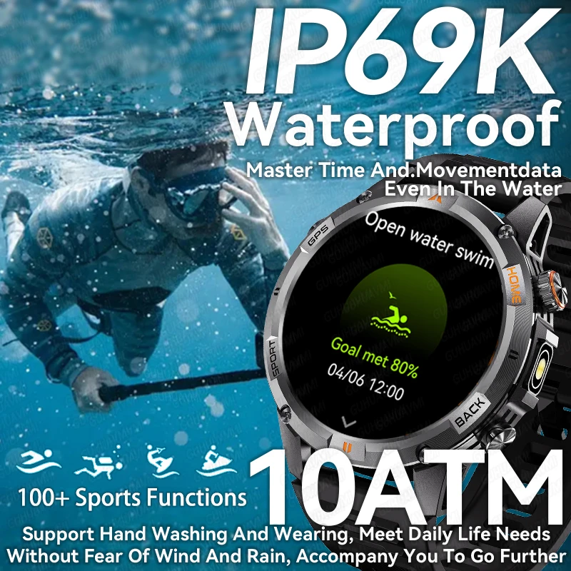 2026 Military GPS Smart Watch for Men with Compass Flashlight 10ATM Waterproof Smartwatch Activity Tracker Multiple Sport Watch