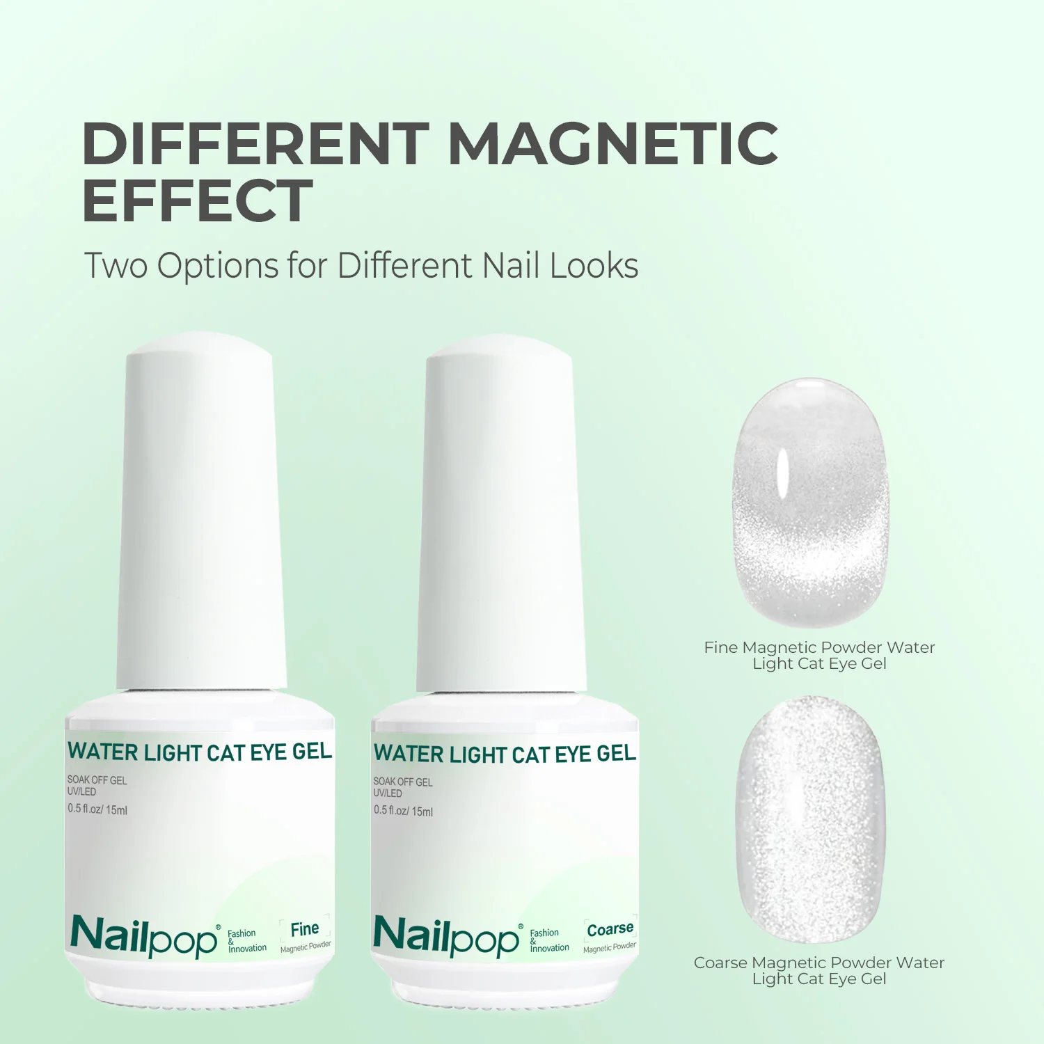 Nailpop 15ml Smalto Gel Effetto Occhio di Gatto, Base Trasparente per Nail Art Magnetica Fai-da-Te, Finitura UV/LED, 1/2 Pezzi - immagine 2