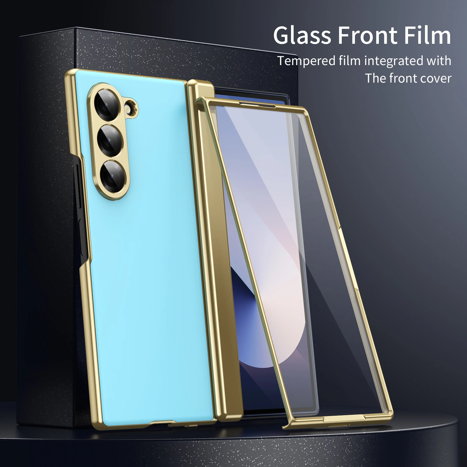 Deluxe Frosted Rigid PC Folding Case with Full Hinge Protection and HD Glass Front Cover