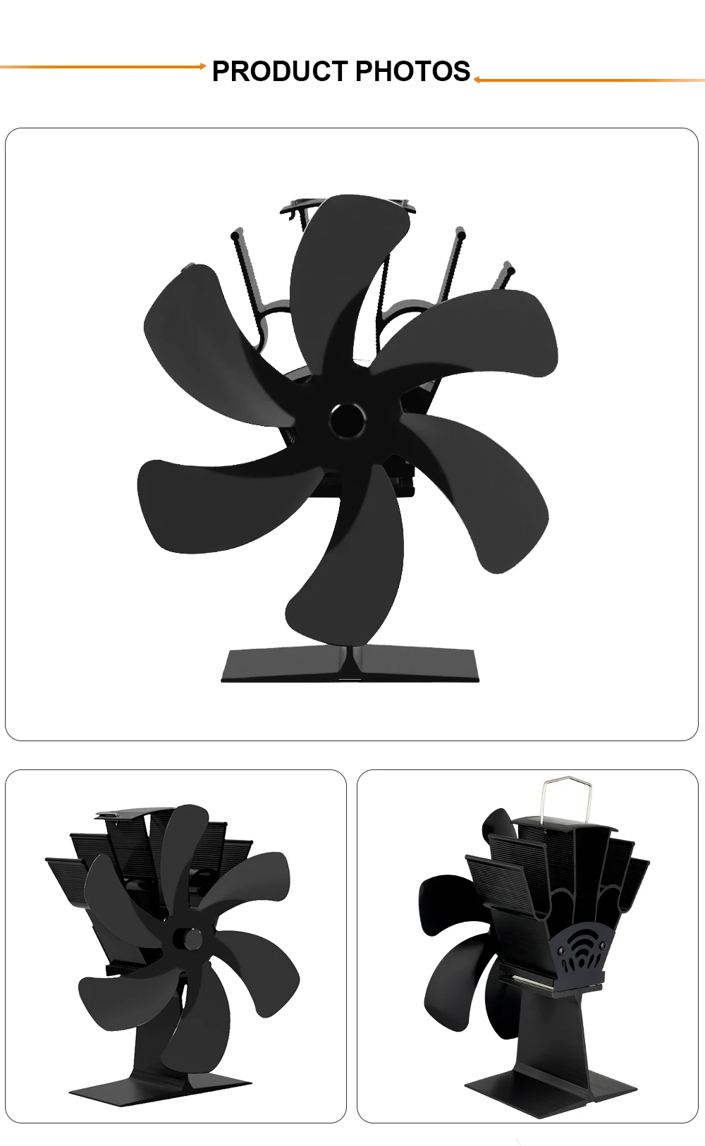 Black Fireplace 6 Blade Heat Powered Stove Fan Log Wood Burner Eco Friendly Quiet Home Fireplace Fan Efficient Heat Distribution