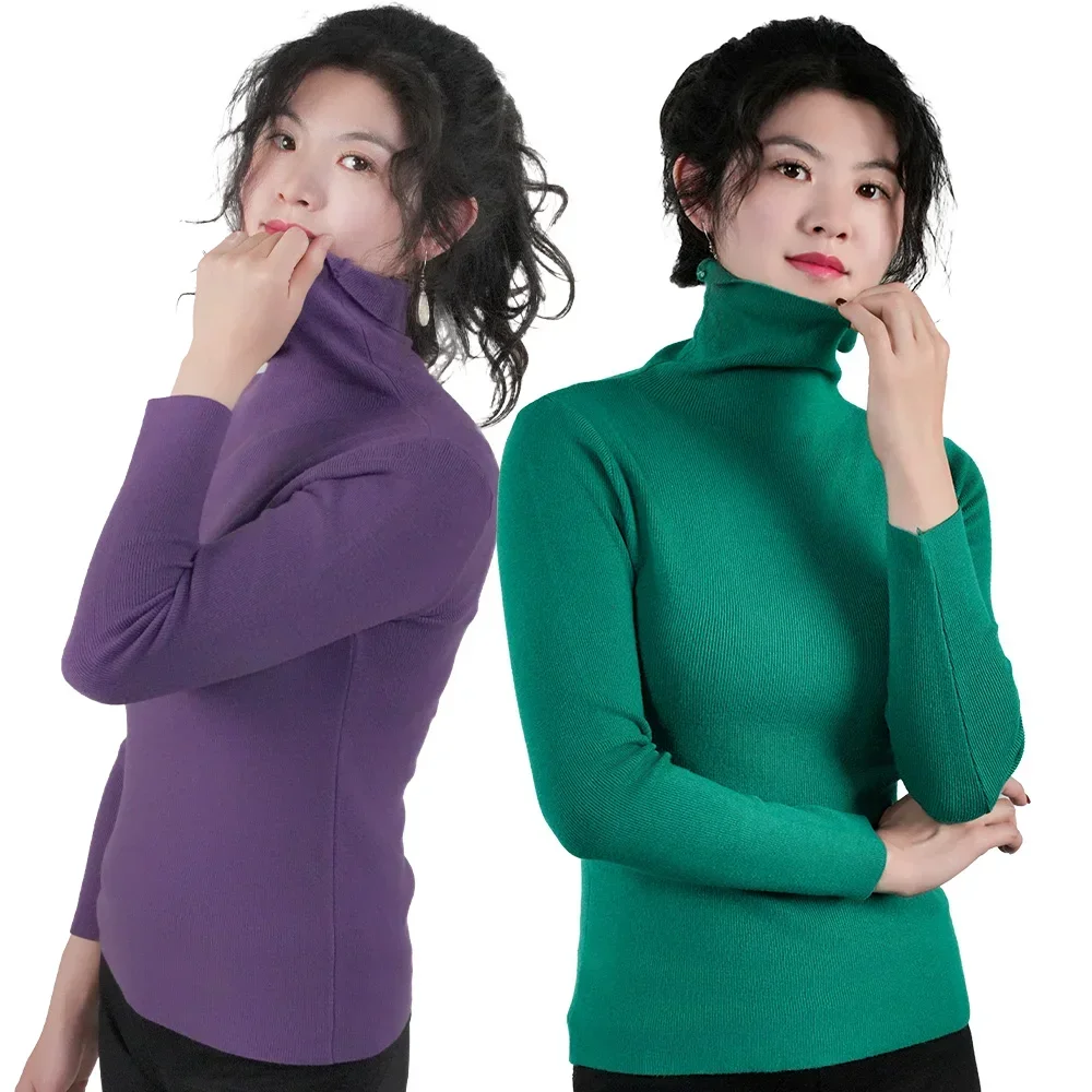 Women's Sweater Choker High Collar Thermal Tops Woman Turtleneck Slim Thin Sweaters Candy Color Jumper Knitwear Pullover Outwear 5