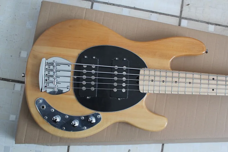 Natural Wood Electric Bass Guitar 5 String Music Man Bass Guitar Ash