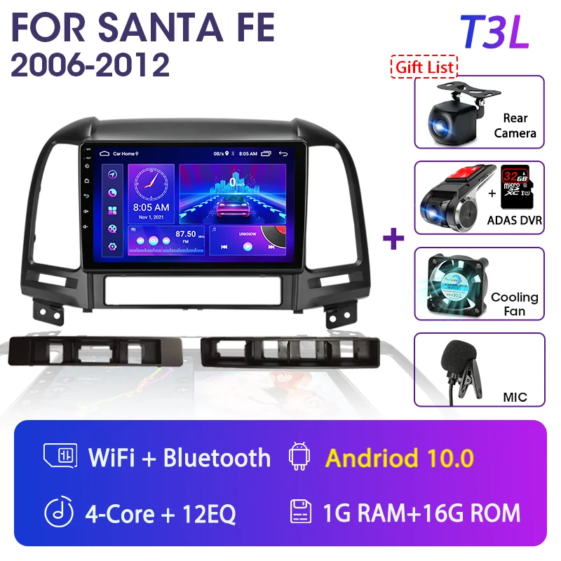 car video player bluetooth Srnubi 9" Android 10 Car Radio For Hyundai Santa Fe 2 2006-2012 GPS Navigation 2 din 4G WIFI DSP RDS Multimedia Video Player DVD video screen for car Car Multimedia Players