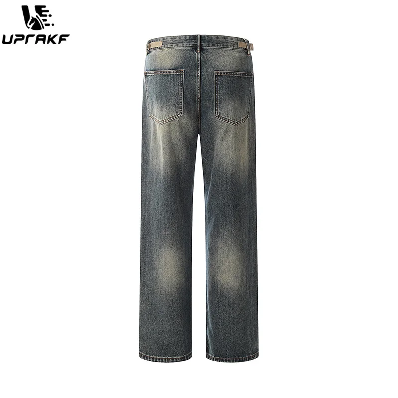 UPRAKF Baggy Pocket Jeans Distressed Denim Autumn Fashion Basic High Street Pants Casual Pantalones