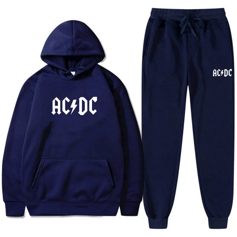 Hip Hop Streetwear AC DC Men's Women's Sweatshirt Sweatpants 2 Pieces Sets Fashion Casual Hooded Tracksuit Winter Men Clothing 3