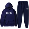 Hip Hop Streetwear AC DC Men's Women's Sweatshirt Sweatpants 2 Pieces Sets Fashion Casual Hooded Tracksuit Winter Men Clothing 3