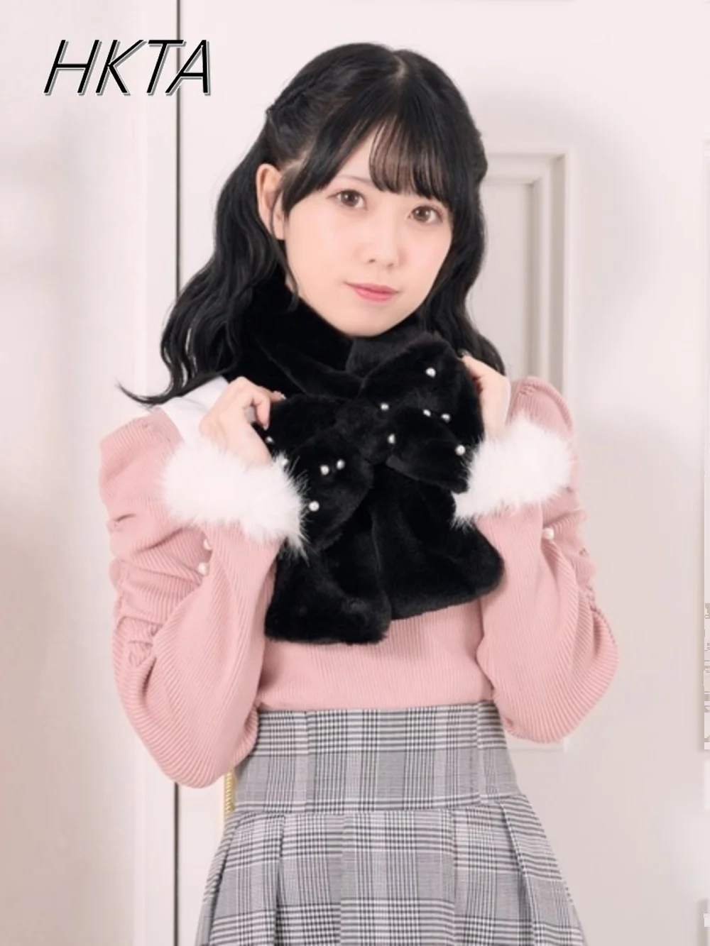 Japanese Original Bow Scarf Luxury Nail Bead Plush Imitation Rabbit Fur ...