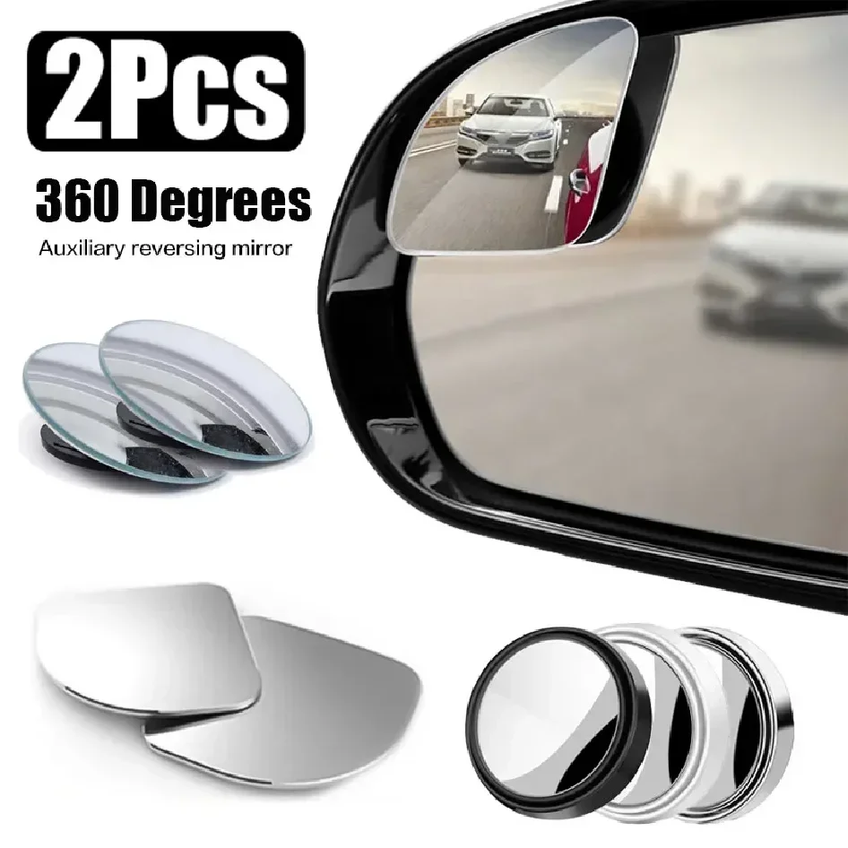 2pcs HD Frameless Car Rearview Mirror Set 360° Adjustable Wide Angle Blind Spot Mirrors Small Round Auxiliary Rear View