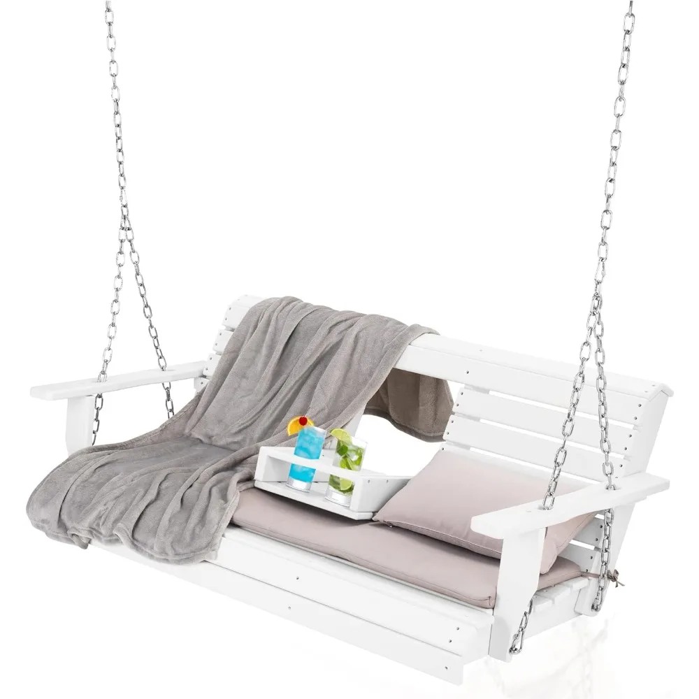 

Heavy duty polyethylene wood HDPE porch swing outdoor hanging chair with cup holder, terrace swing stool, backyard HDPE seats