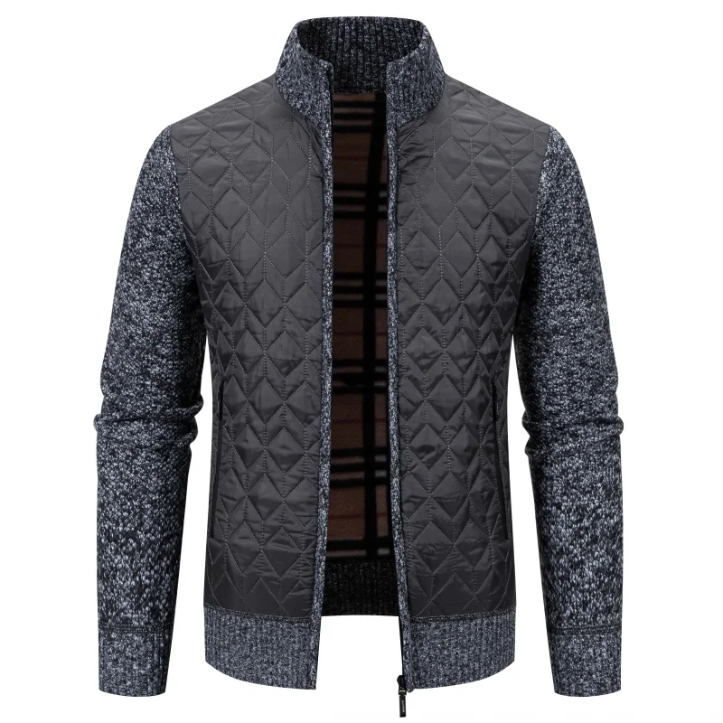Men's Autumn and Winter Plus Stand-up Collar Zipper Knitted Cardigan Men's Colorful Jacket Trendy Fashion Warm Sweater Jacket 3