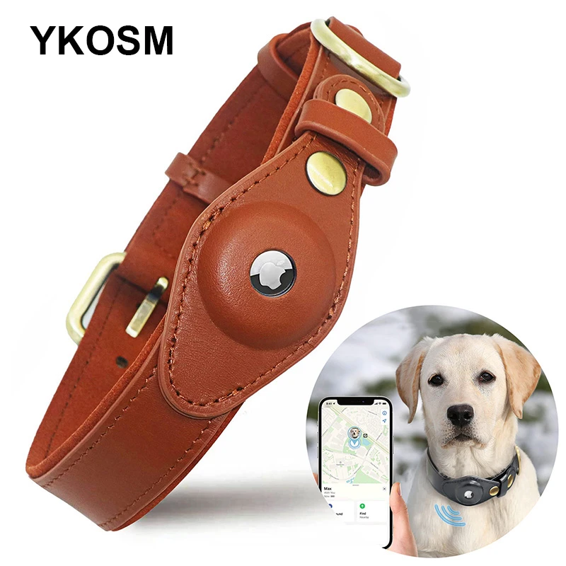 Luxury Genuine Leather Airtag Pet Collar For Puppy Medium Large Dog