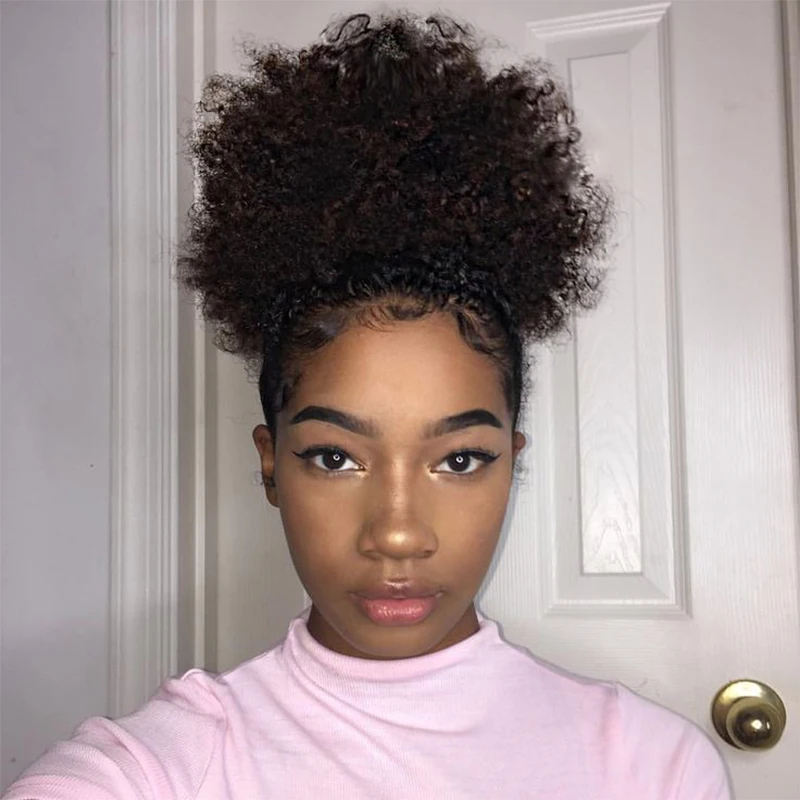 100% cheveux humains Afro crépus bouffées cordon Extensions de queue de cheval pour les femmes 4 #   99J 30 Accessoires pour cheveux afro bouffants crépus bouclés