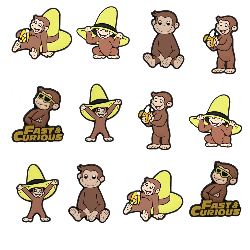 3-12 Stück Hot Toys Cartoon Curious George Affen-Serie PVC-Schuhzubehör DIY Abnehmbare Wasserdichte Kreative Schuhdekorationen – Detail 12