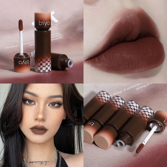 Sexy Black Brown 4 Color Matte Lip Gloss Dark Red Liquid Lipstick Matte  Long Lasting Waterproof