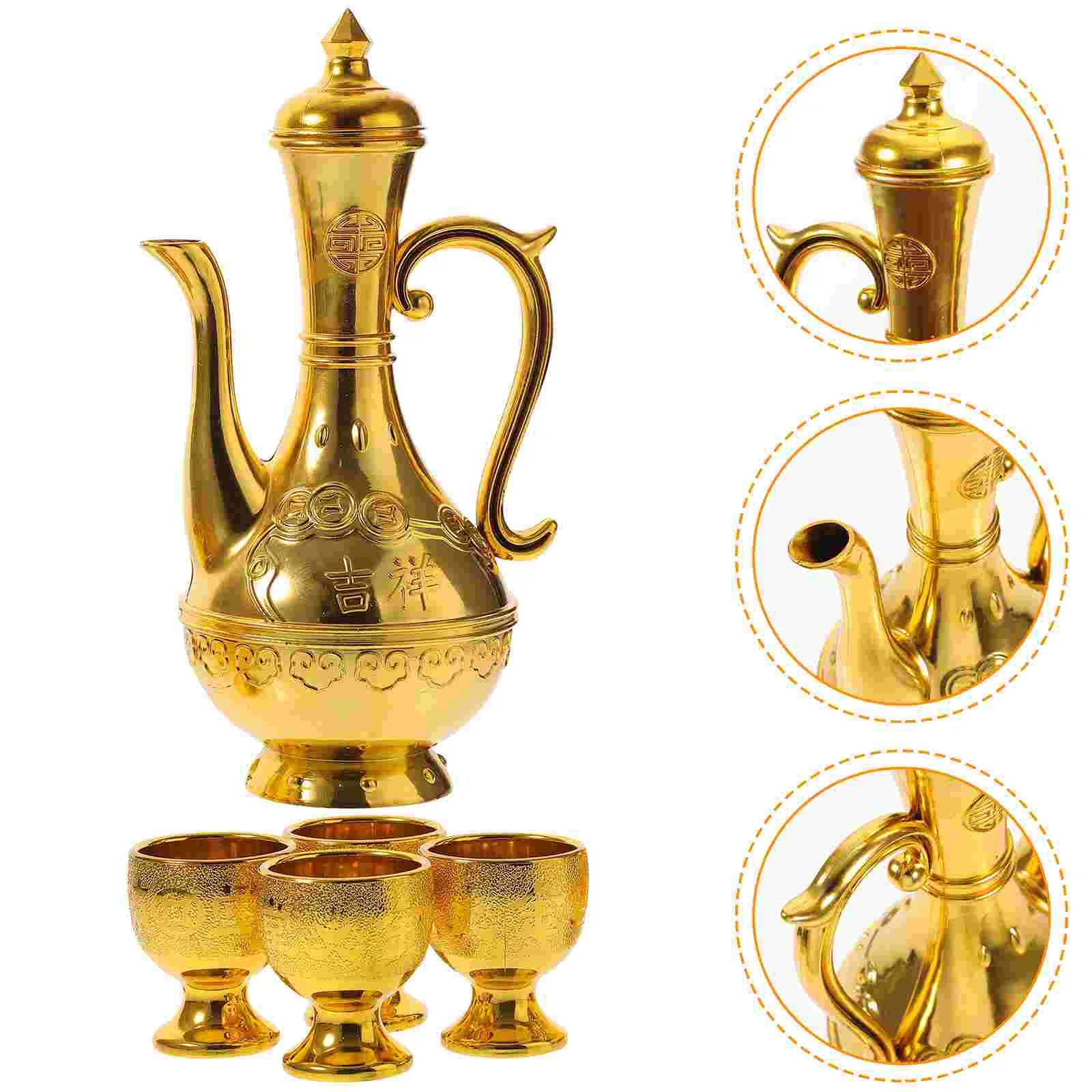 

Turkish Coffee Pot Set Vintage Wine Glasses Jug Exquisite Tea Pot Golden Wine Decanter Glasses Altar Cups Set Holy Water