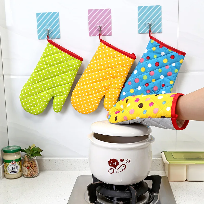 Kitchen Gloves Cotton Pot Holders Mitten Microwave Oven Glove Cotton Insulated Baking Heat Resistant Gloves Oven Mitts Terylene Non-slip Cute Kitchen Tool 1pcs