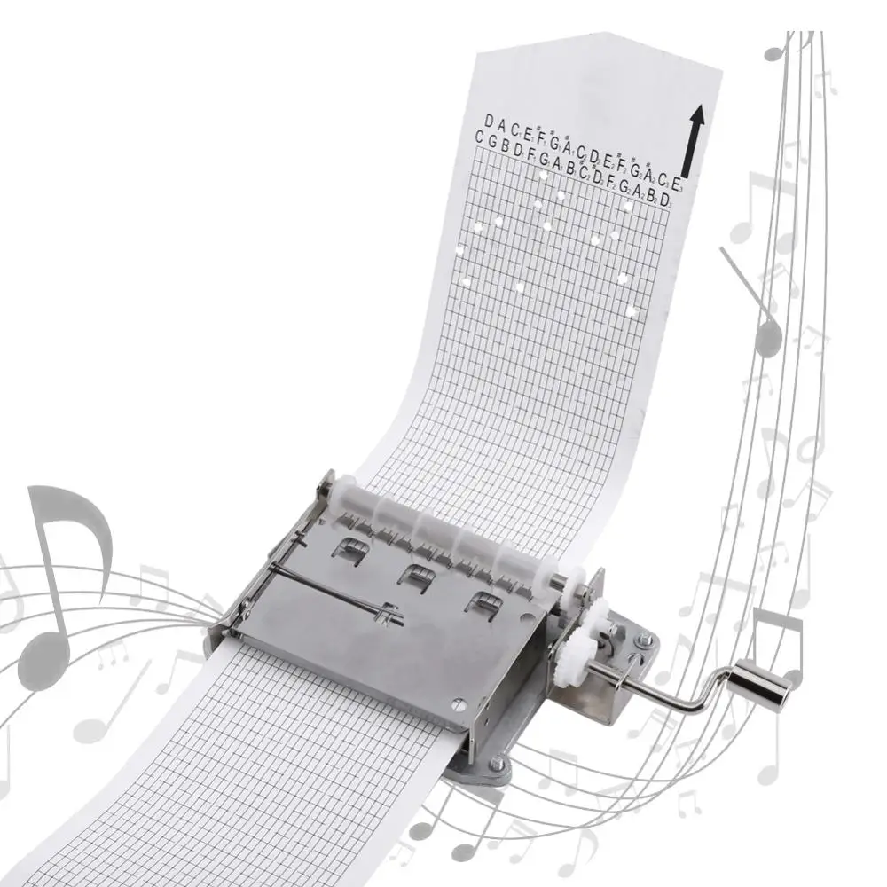 30-Note Hand Crank Tape Music Box Movement-DIY Your Songs with Puncher and 3 Strips-Zinc Alloy Mental Paper