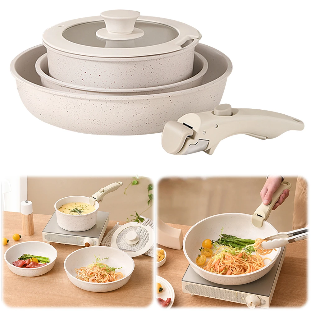 Nonstick Cookware Sets with Detachable Handle Non Stick Pots and Pans Set Stackable Cookware Set for Home Kitchen