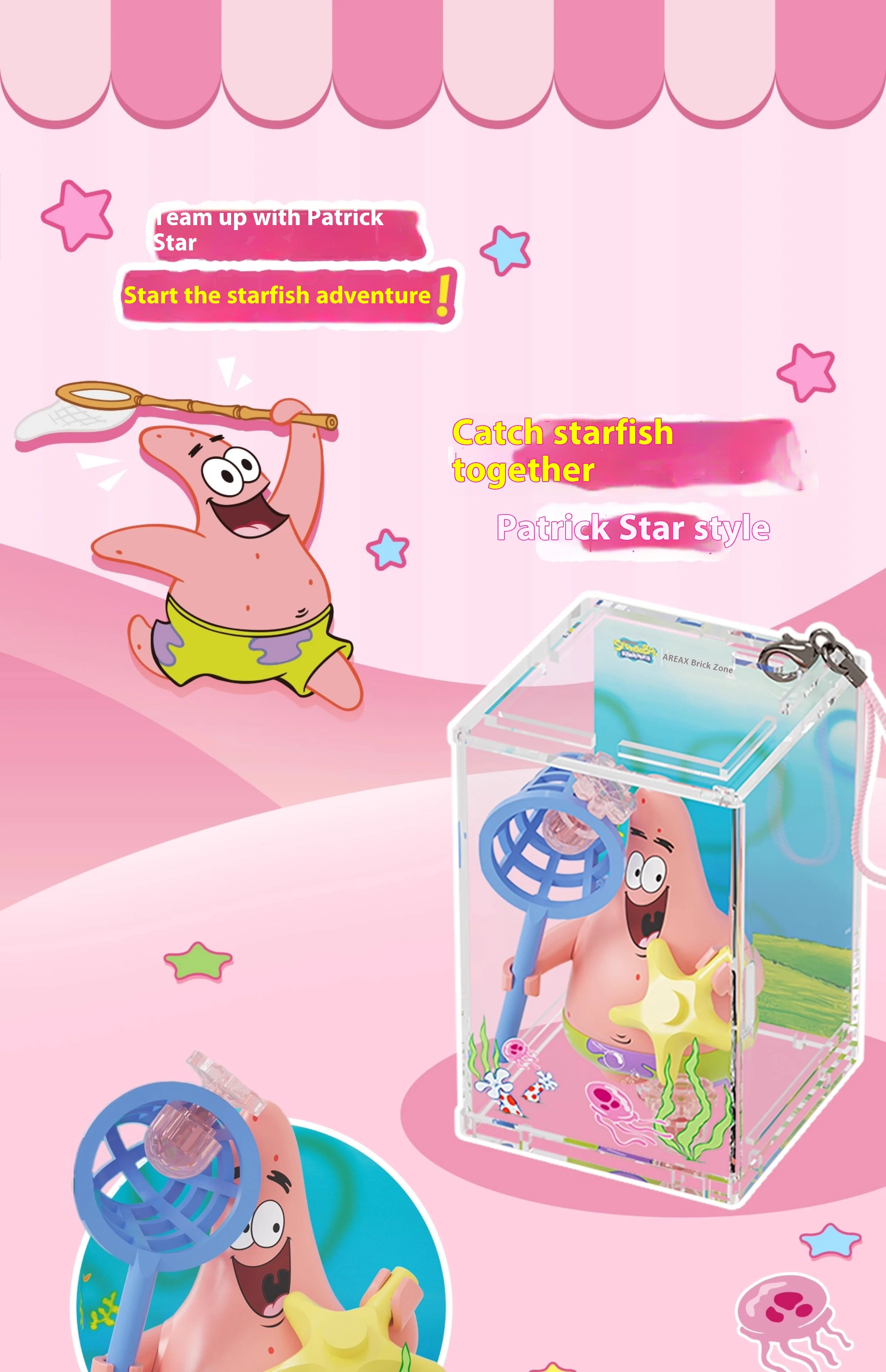 SpongeBob Bikini Bottom Day Building Block Blind Box Mini Hanging Toy Trendy Gift for Fans Genuine AREAX Cute Cartoon Decor