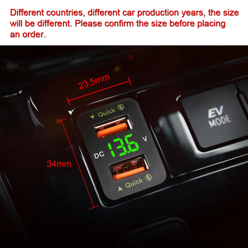 Für Toyota Auto USB Ladegeräte Mit Sicherung Power Adapter QC 3,0 Buchse LED Anzeige Handy Lade Voltmeter Test Zubehör – Detail 4