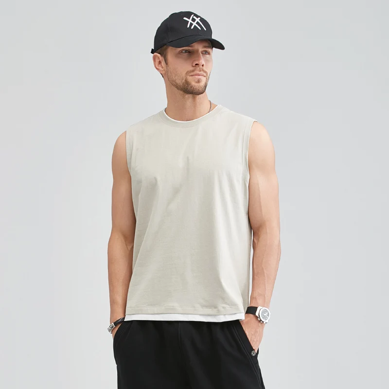 

Citylink 180g Yamamoto Hemp Cotton Summer Loose Shoulder T-shirt Fake Two Pieces Round Neck Sleeveless Tank Top For Men