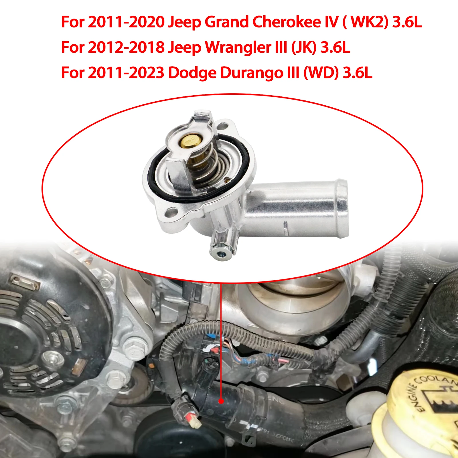 Coolant Filler Neck Assembly Radiator Coolant Tank Cap Car Radiator Cap Car Radiator Water Tank Cover Coolant Aluminum Thermostat Housing For Jeep Wrangler JK Grand Cherokee 2011- Chrysler 3.6L 5184651AG 5184655AH P0128