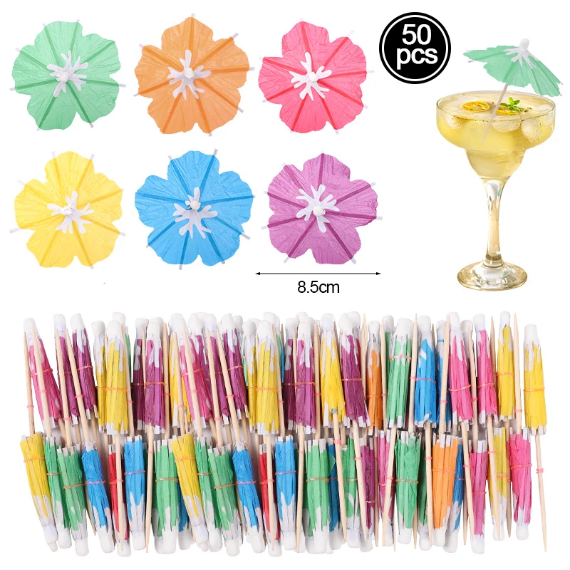 Hawaiianische Papier-Regenschirm-Cocktail-Picks für den Sommer, tropischer Geburtstag, Party-Dekoration, Cupcake-Topper, Essen, Obst-Picks, Hochzeit