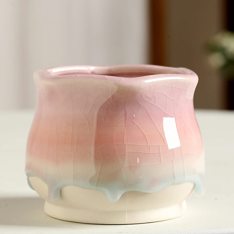 

Flowing Glaze Special Price Clearing Gradual Rainbow Meaty Ceramic Flower Pot Personalized Creativity
