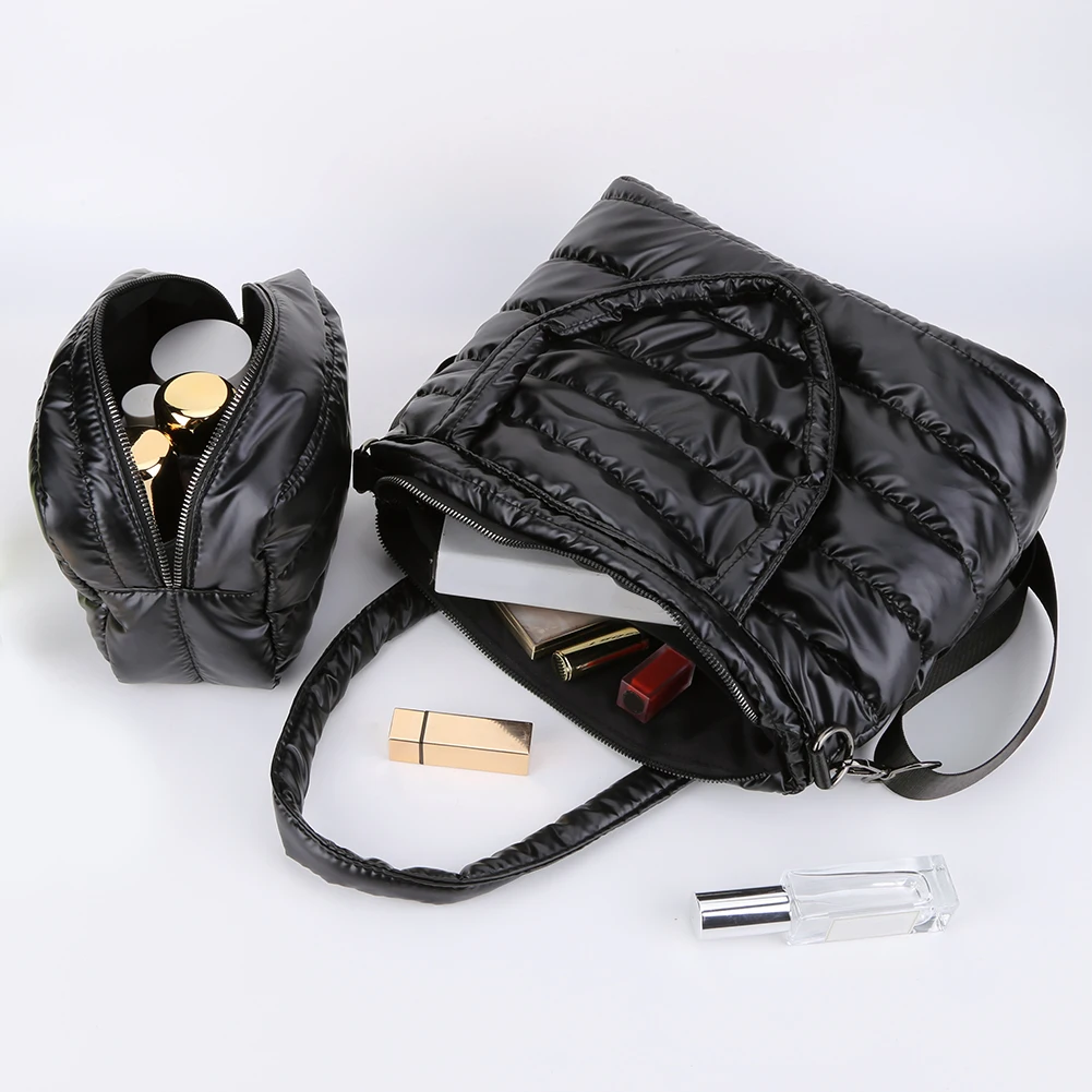 Winter Women's Bag Down Cotton Padded Shoulder Bag Puffer Handbags Casual Cosmetic Bag Case Large Capacity Puffy Crossbody Bag