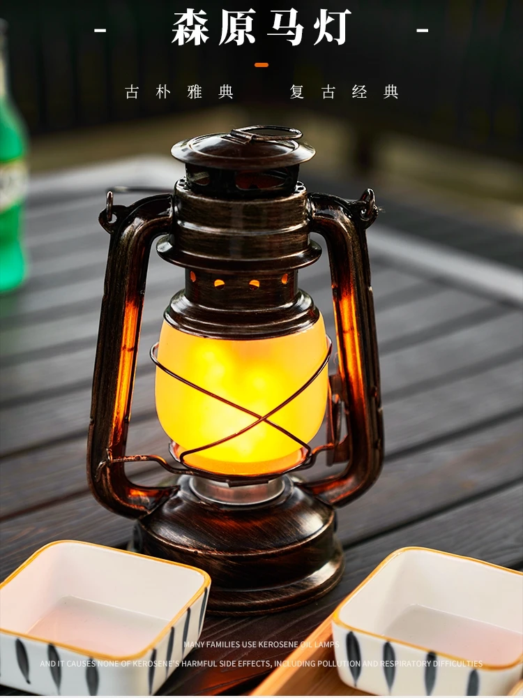 

Outdoor Charging Retro Barn Lantern Camp Camping Atmosphere Kerosene Portable Tent Light Decorative Flame Props