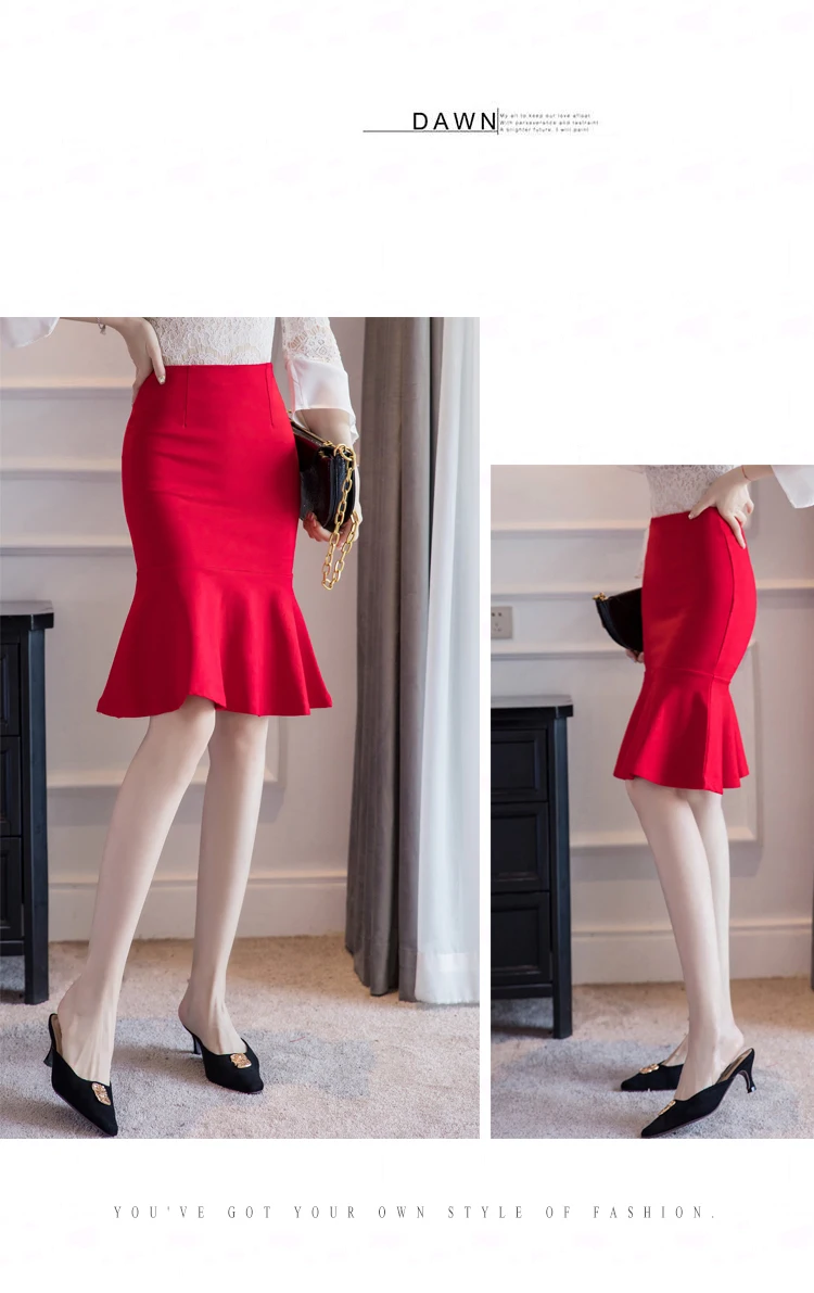 Plus Size Black Mermaid Skirts Womens 2022 Fashion Spring Summer High Waist Midi Skirt Women Elegant Sexy Office Lady Skirt Red white denim skirt