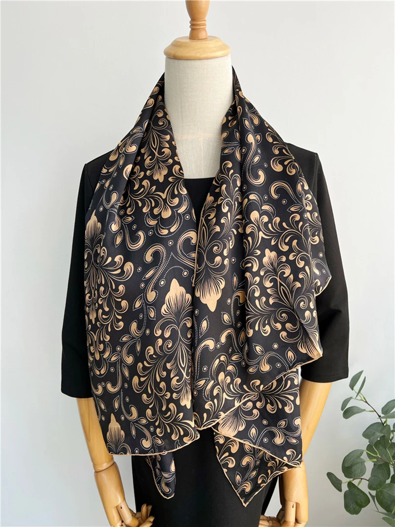 Sciarpa Di Seta Pura Donna Elegante Stampato Floreale Piccolo Collo Quadrato Fazzoletto Bandana Femminile Echarpe Fasce Per Capelli Di Lusso 2024 Primavera - Foto 2