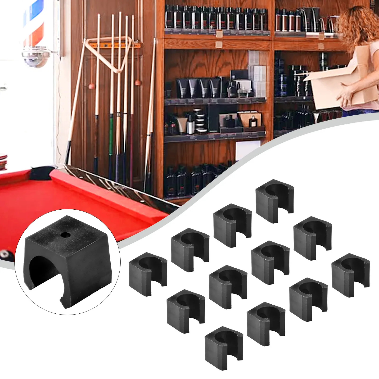 

12Pcs Billiard Cue Holders 1.9x1.8x1.8cm Wall Hanging Fishing Rods Holder Plastic Sticks Holder Clips Fishing Accessories