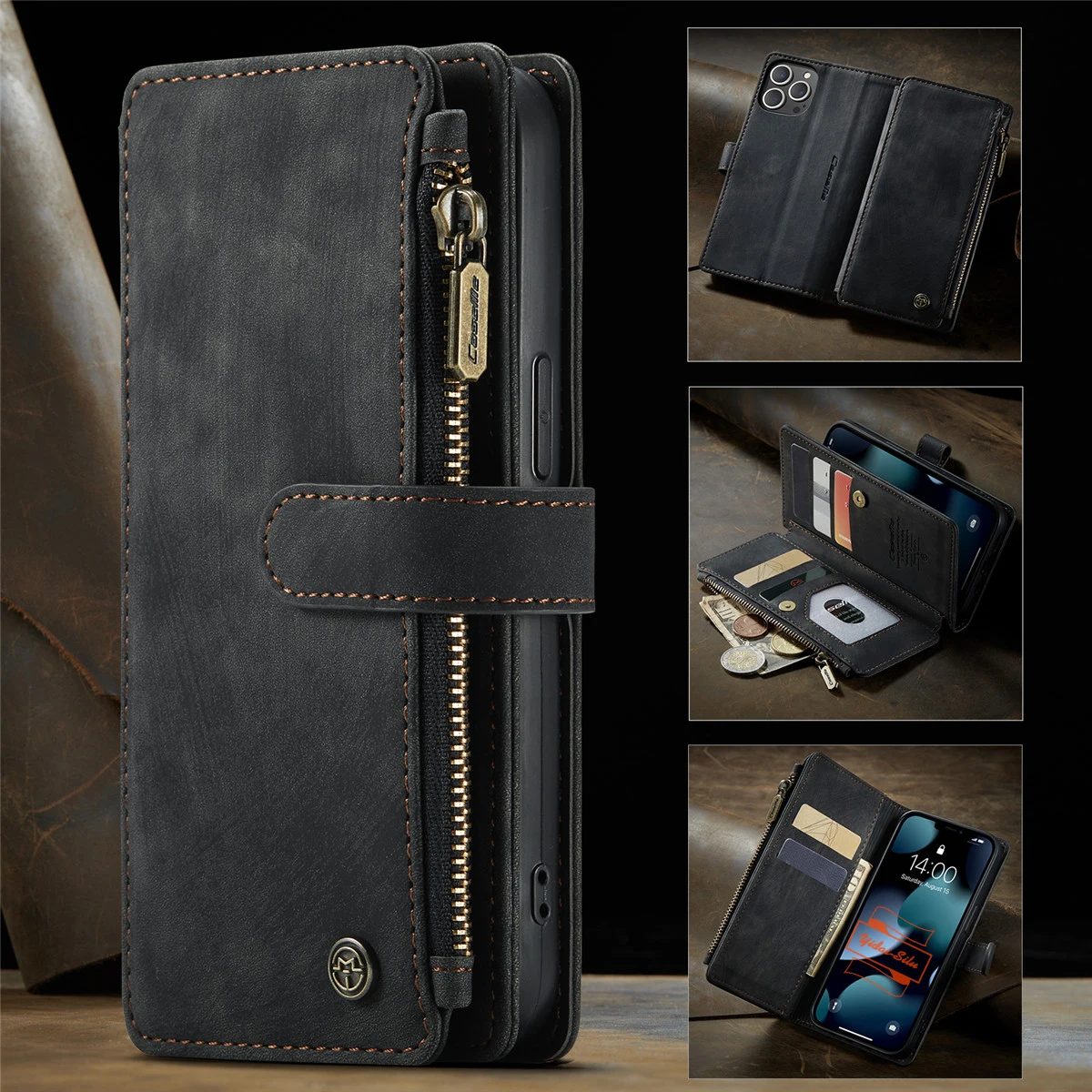 

Yidai-Silu Flip PU Leather Case Wallet Card Holder Magnetic Zipper Kickstand Function TPU Folio Cover for Samsung Note 20 Ultra