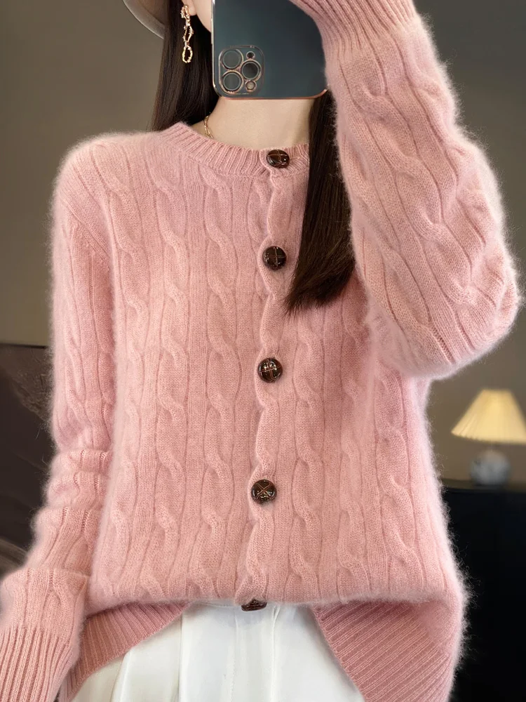 Large Size Cashmere 100% Cashmere Cardigan womenSweater Long Sleeve Knitted Outerwear Lady Clothes Knit Top Fashion Trend Casual