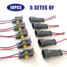 10pcs 5 Sets Waterproof Automotive Male Female Electrical Connectors Plug 2-Pin Way With Wire For Car Motorcycle Scooter Marine